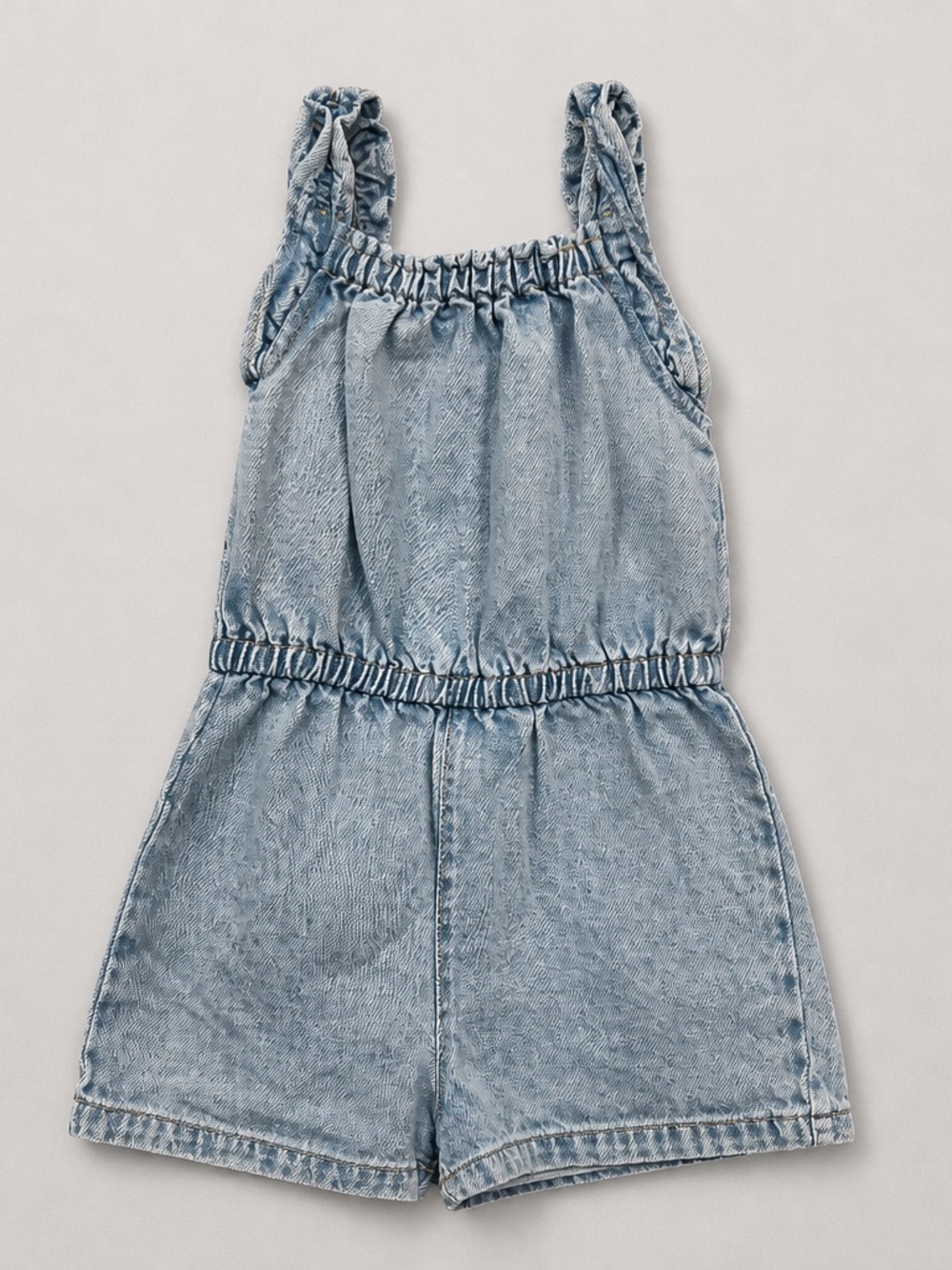 Zara Light Blue Denim Girls' Romper with Ruffle Straps